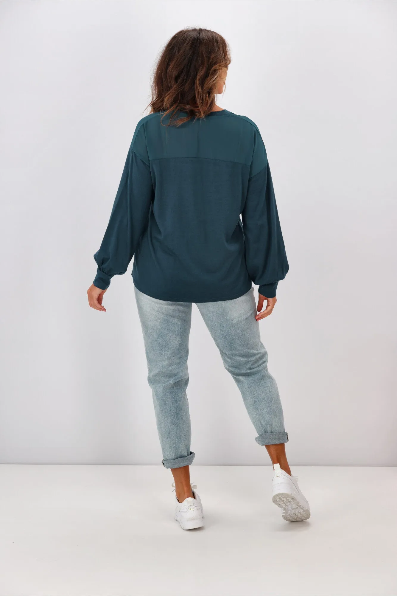 Alpine by Shine On Fleur  Chiffon Yoke Merino Top Teal