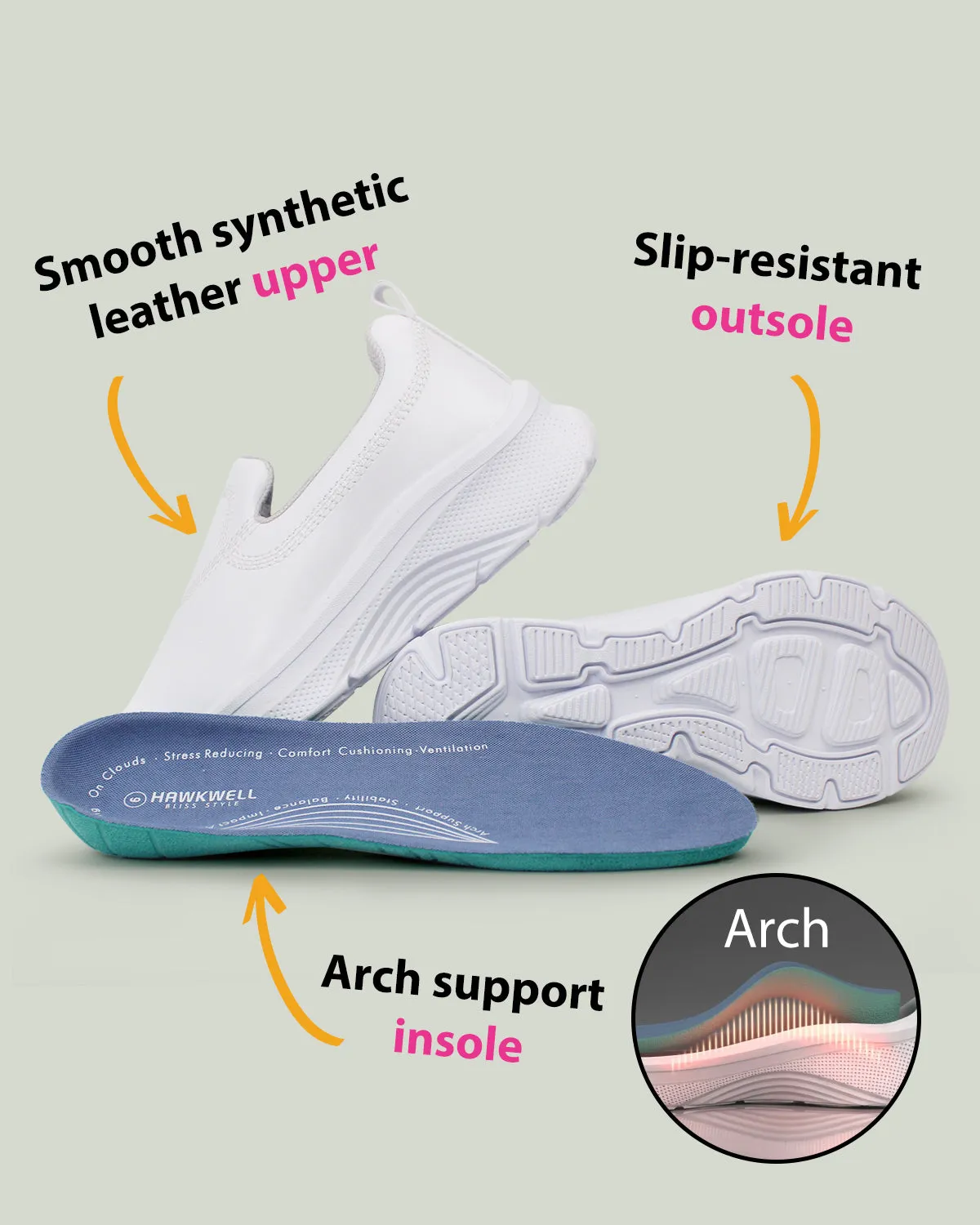 Arch Support Nurse Shoes-Dorez White