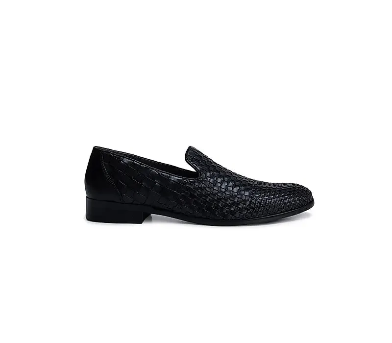 Black Woven Pattern Loafers