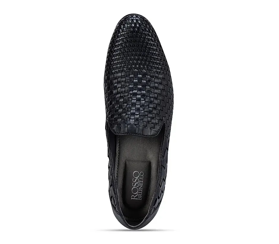 Black Woven Pattern Loafers