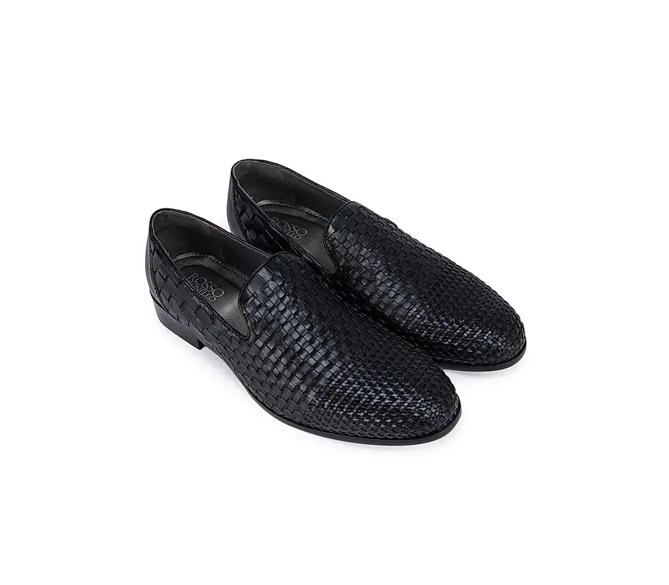 Black Woven Pattern Loafers