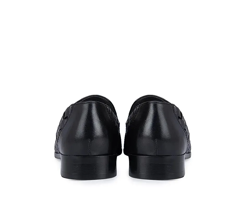 Black Woven Pattern Loafers