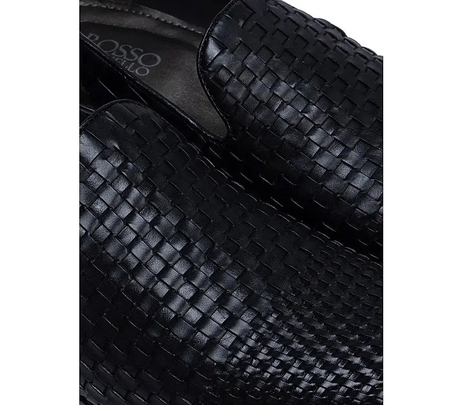 Black Woven Pattern Loafers