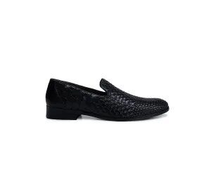 Black Woven Pattern Loafers