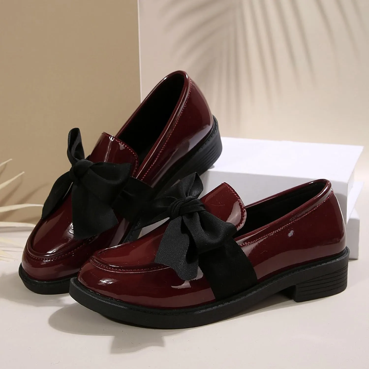 Chunky Loafers for Women Dressy Work Shoe Fashion Penny Loafer Slip on Business Shoes Bowknot Casual Work Shoes