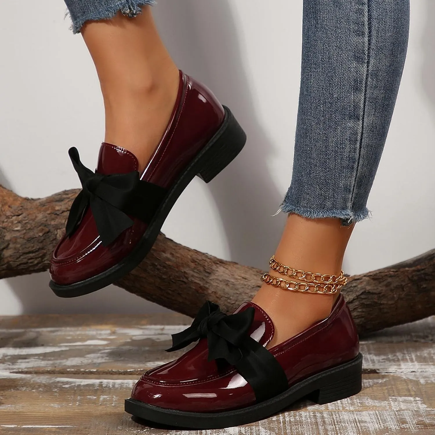 Chunky Loafers for Women Dressy Work Shoe Fashion Penny Loafer Slip on Business Shoes Bowknot Casual Work Shoes