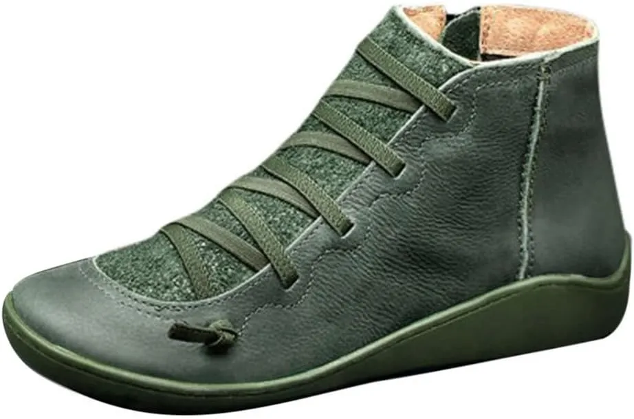 Comfortable Ankle Boots - Women's Vintage Walking Boots - Round Toe, Short Shaft