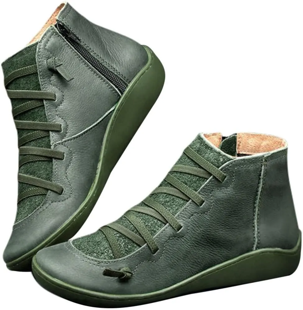 Comfortable Ankle Boots - Women's Vintage Walking Boots - Round Toe, Short Shaft