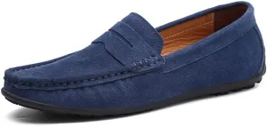 Easy to put and remove. Loafer Shoes for Men Genuine Leather Round Toe Stitching Details Suede Vamp Rubber Sole Penny Loafer Lightweight Flat Heel Flexible Resistant Outdoor for all occasions