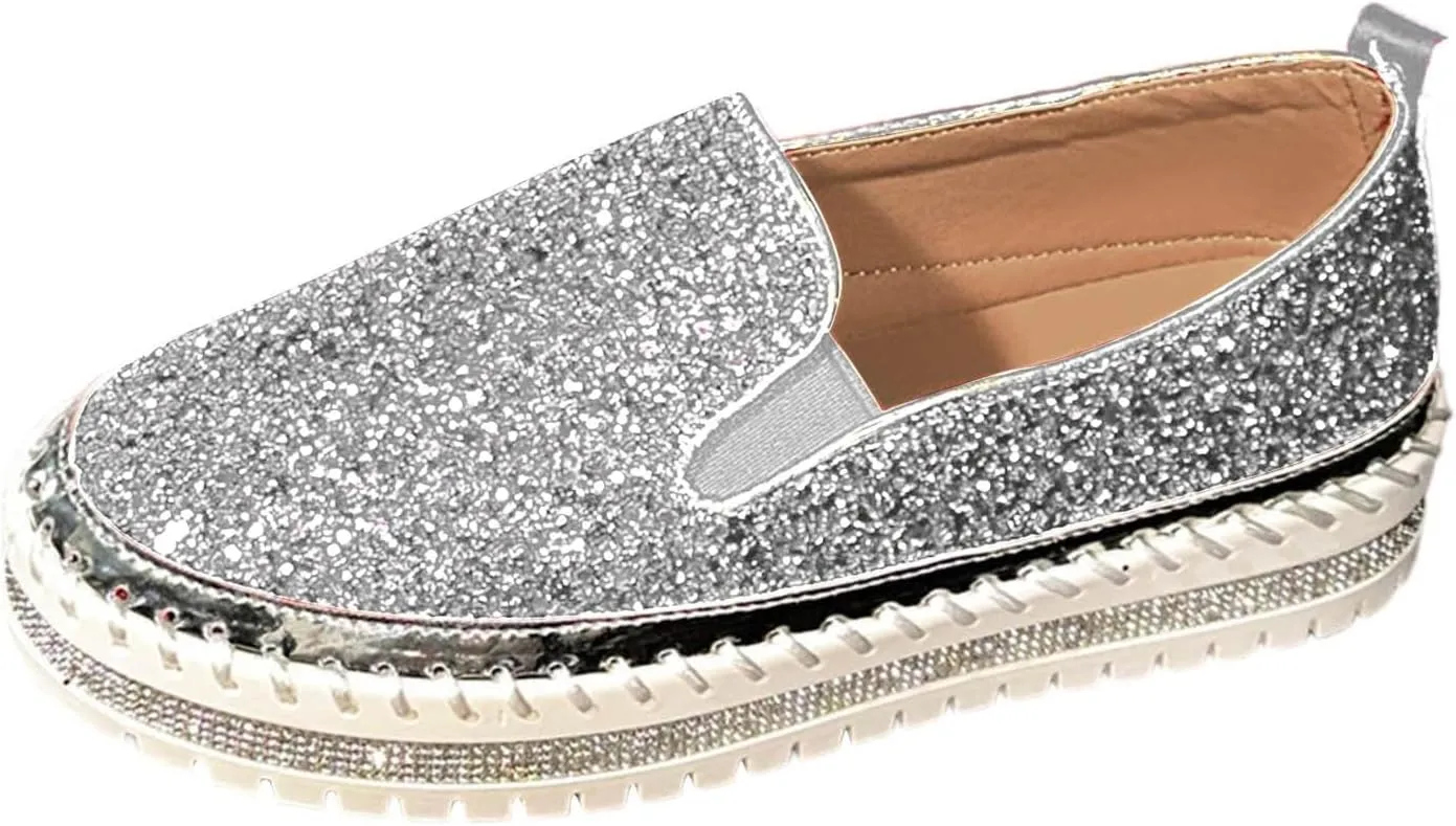 Glitter Platform Sneakers Women Slip On Shoe Fashion Bling Tennis Shoes Dressy Sneakers Sequin Rhinestone Shoes