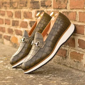 Loafer-Painted Croco, Box Calf, Green, Brown-Wholesale