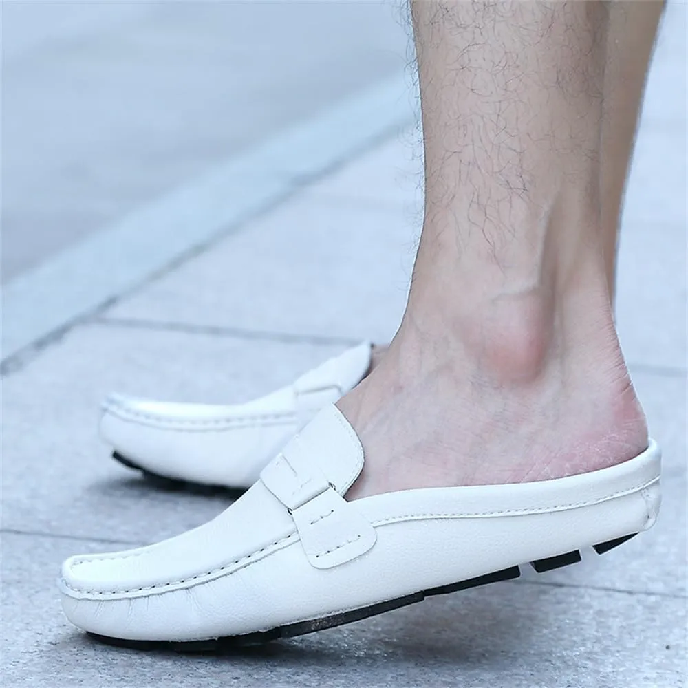 Men's Breathable Slip-On Loafers Leather Formal Wear Casual Open Back Business Casual Shoes