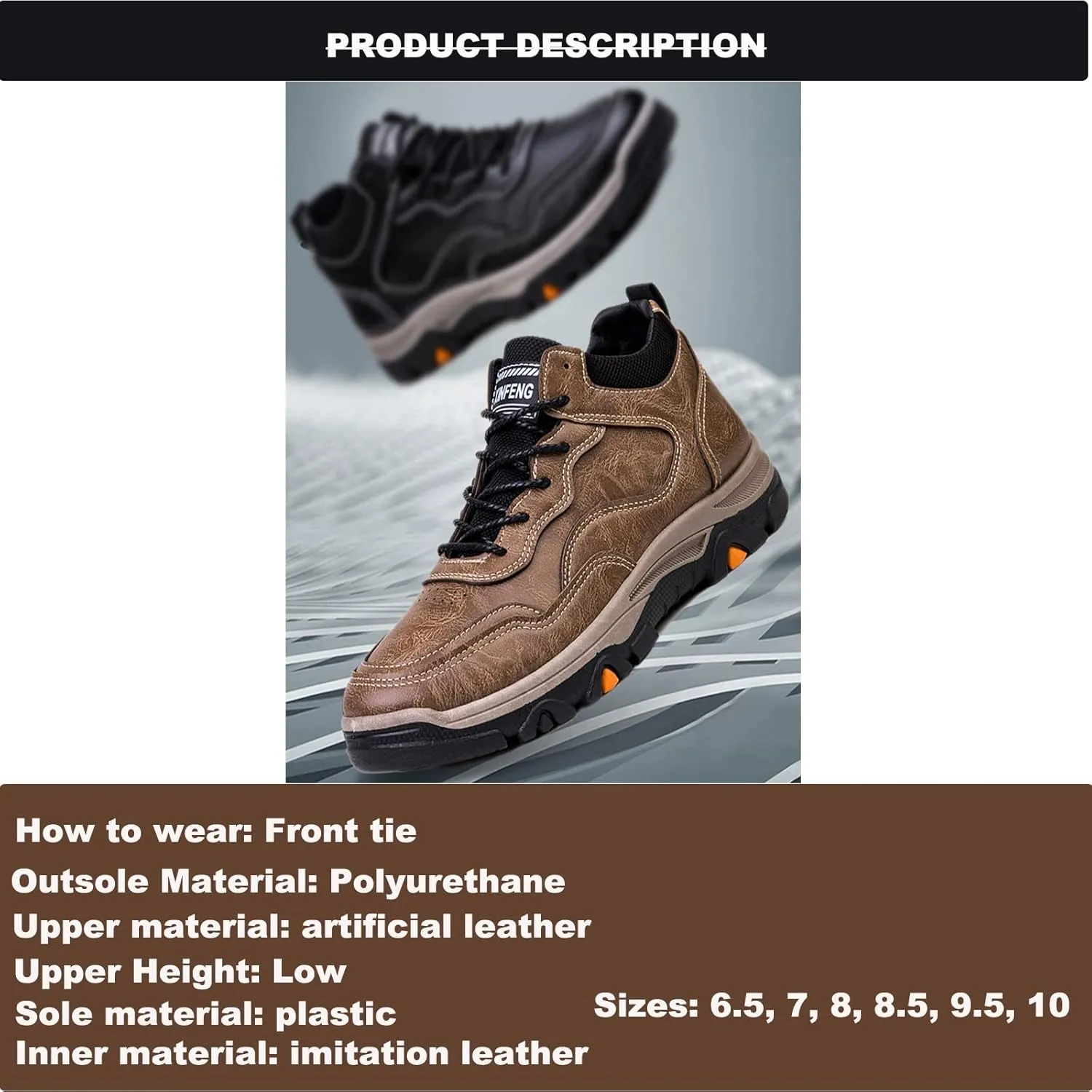 Men's Leather Fleece Ankle Cotton Boots, Outdoor Mountaineering Running Fitness Leisure Sneakers, Non-Slip Warm Walking Driving Office Shoes