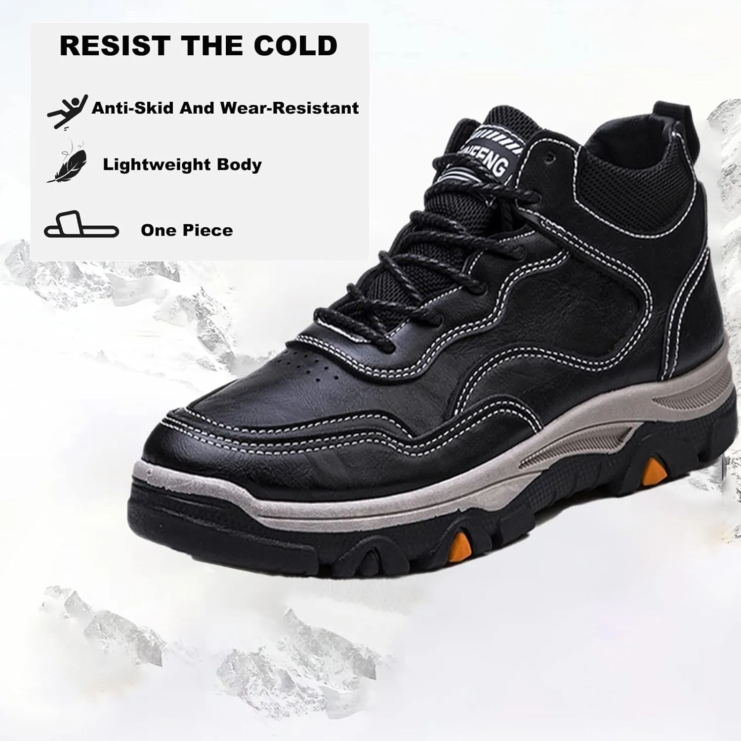 Men's Leather Fleece Ankle Cotton Boots, Outdoor Mountaineering Running Fitness Leisure Sneakers, Non-Slip Warm Walking Driving Office Shoes