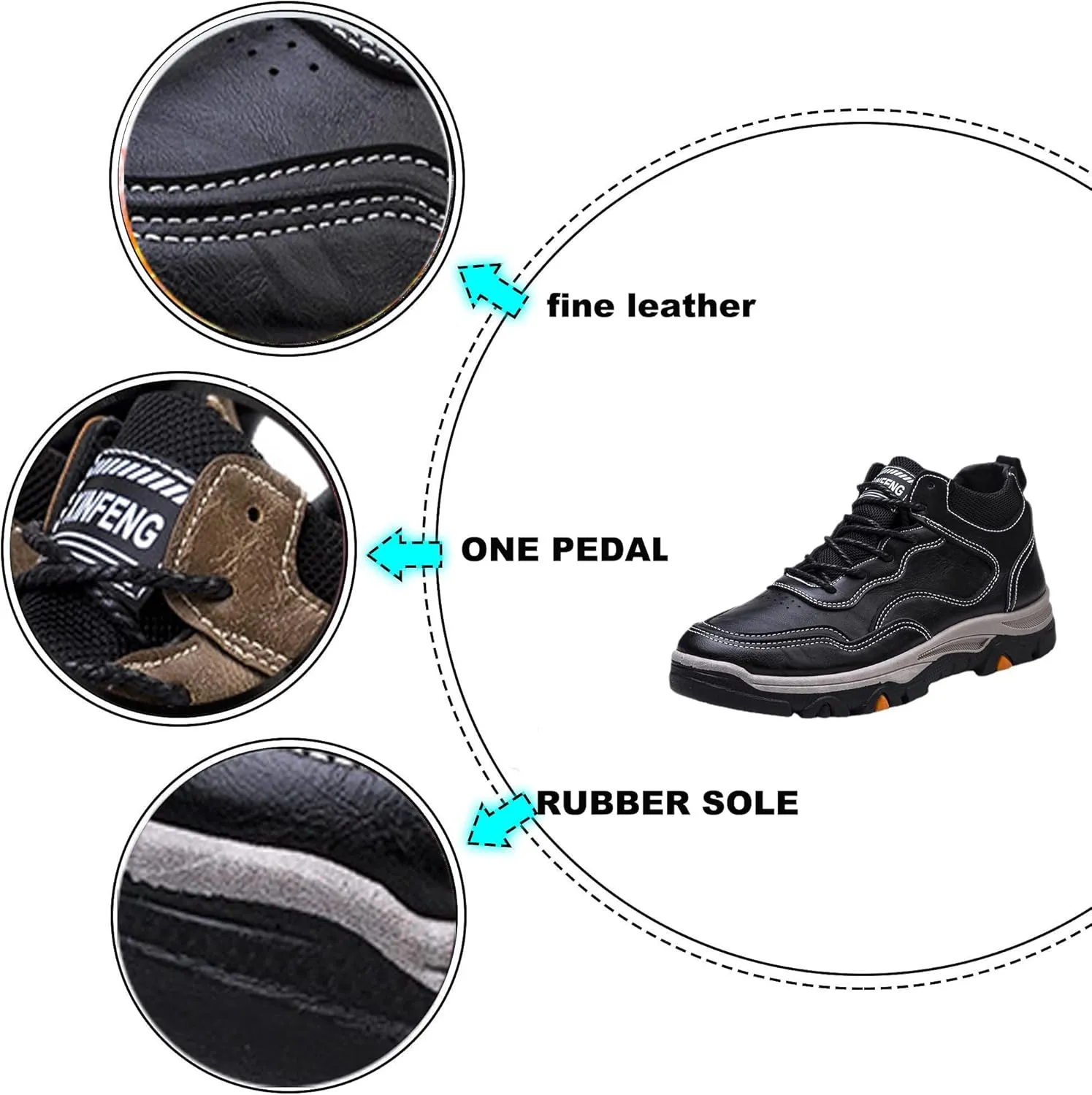 Men's Leather Fleece Ankle Cotton Boots, Outdoor Mountaineering Running Fitness Leisure Sneakers, Non-Slip Warm Walking Driving Office Shoes