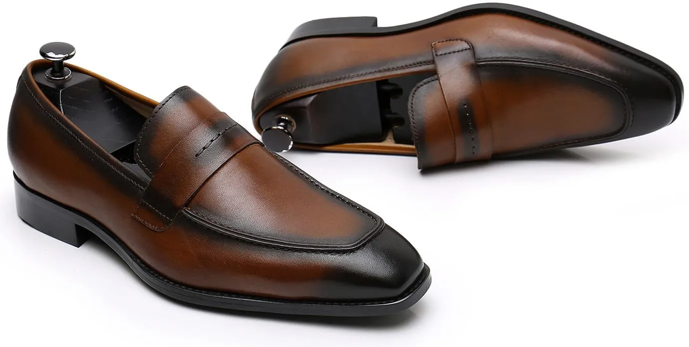 Mens Penny Loafers Slip On Formal Dress Shoes Fashion Modern Genuine Leather Suit Shoes Prom Wedding Business Mocasines Tuxedo Shoes for Men