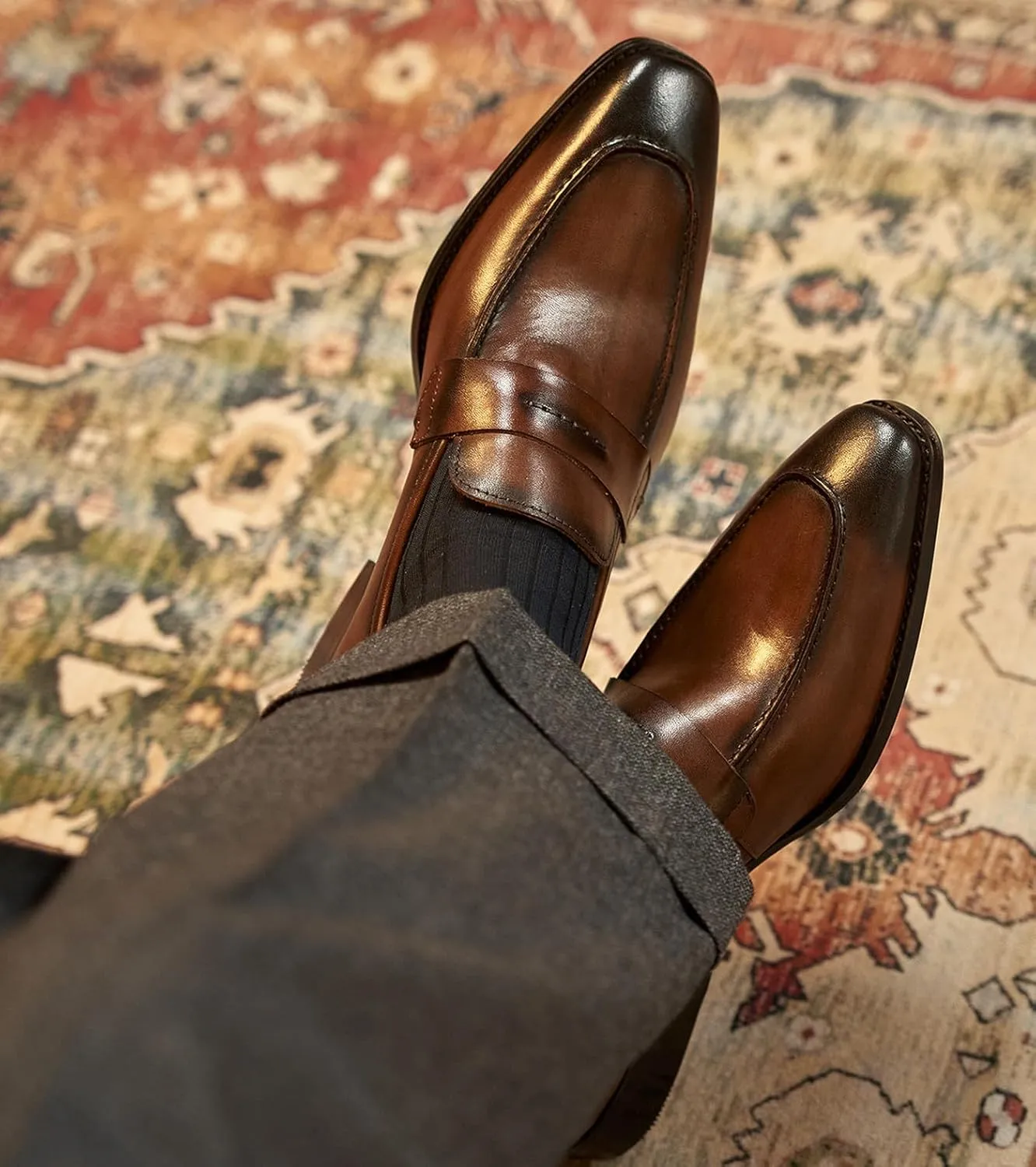 Mens Penny Loafers Slip On Formal Dress Shoes Fashion Modern Genuine Leather Suit Shoes Prom Wedding Business Mocasines Tuxedo Shoes for Men