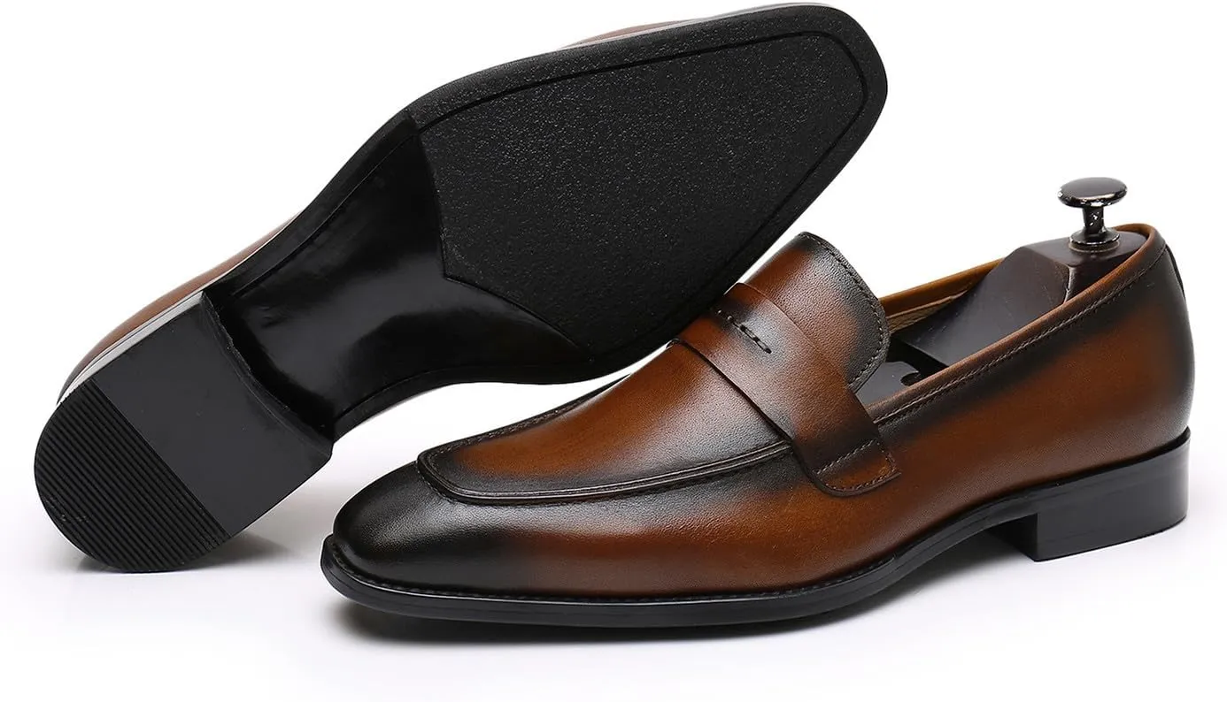 Mens Penny Loafers Slip On Formal Dress Shoes Fashion Modern Genuine Leather Suit Shoes Prom Wedding Business Mocasines Tuxedo Shoes for Men