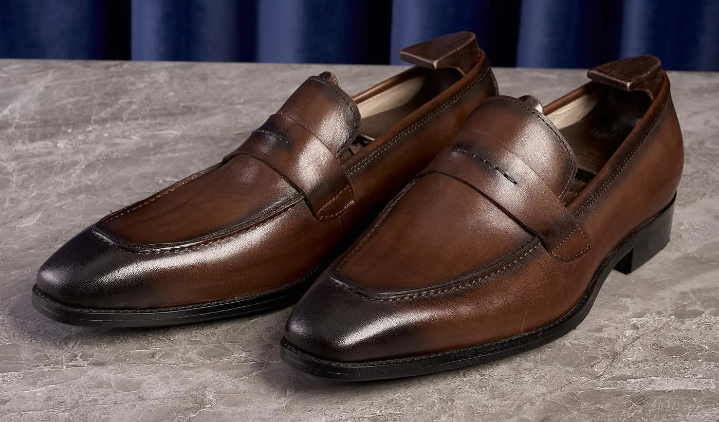 Mens Penny Loafers Slip On Formal Dress Shoes Fashion Modern Genuine Leather Suit Shoes Prom Wedding Business Mocasines Tuxedo Shoes for Men