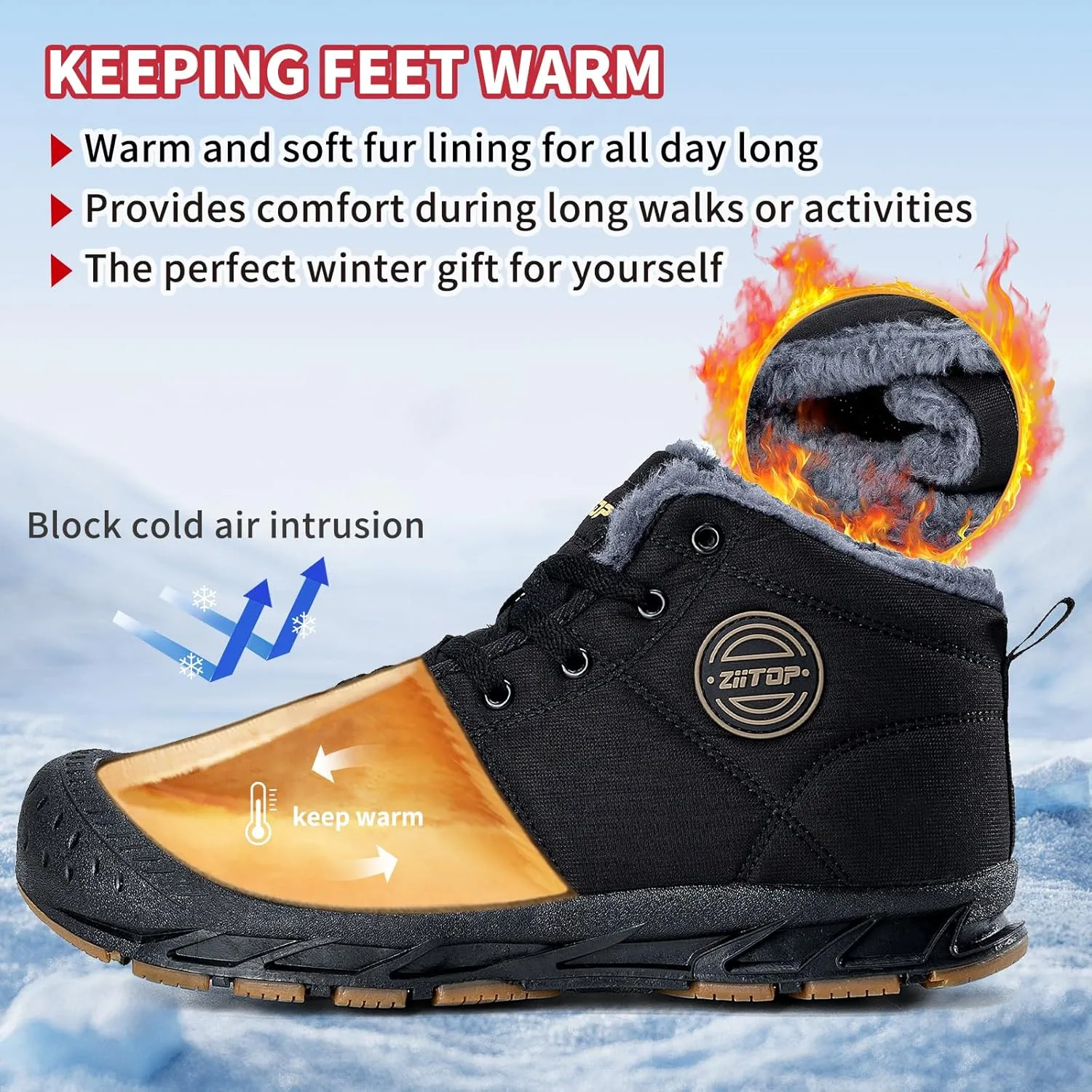 Mens Snow Boots, Mens Winter Boots, Mens Winter Trekking Snow Boots, Winter Boots for Men Waterproof Fur Lined Warm Winter Boots Men Lace up Snow Ankle Shoes Outdoor Anti-Slip Lightweight Hiking Boot