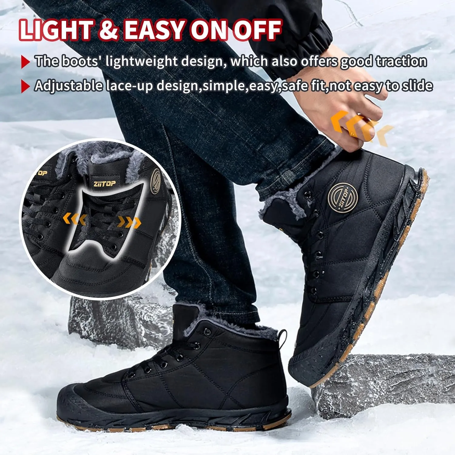 Mens Snow Boots, Mens Winter Boots, Mens Winter Trekking Snow Boots, Winter Boots for Men Waterproof Fur Lined Warm Winter Boots Men Lace up Snow Ankle Shoes Outdoor Anti-Slip Lightweight Hiking Boot