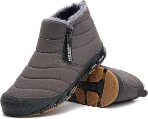Mens Winter Warm Snow Boots Fur Lined Waterproof Winter Shoes Retro Anti-Collision Round Toe Side Zipper Anti-Slip Lightweight Ankle Boot