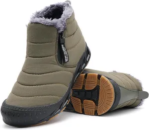 Mens Winter Warm Snow Boots Fur Lined Waterproof Winter Shoes Retro Anti-Collision Round Toe Side Zipper Anti-Slip Lightweight Ankle Boot