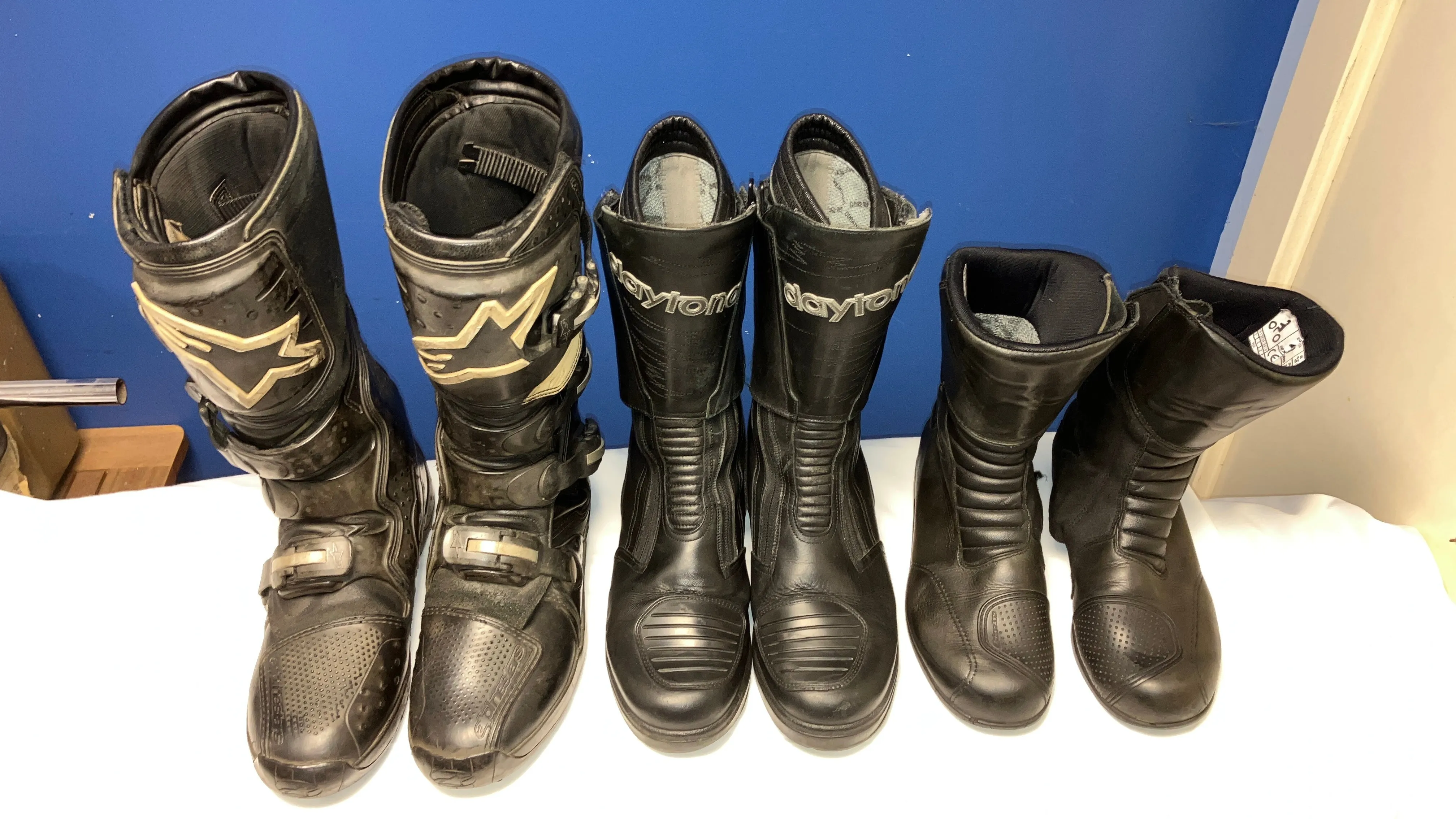 Odd pairs of Motorcycle Boots - well used - DISTRESSED