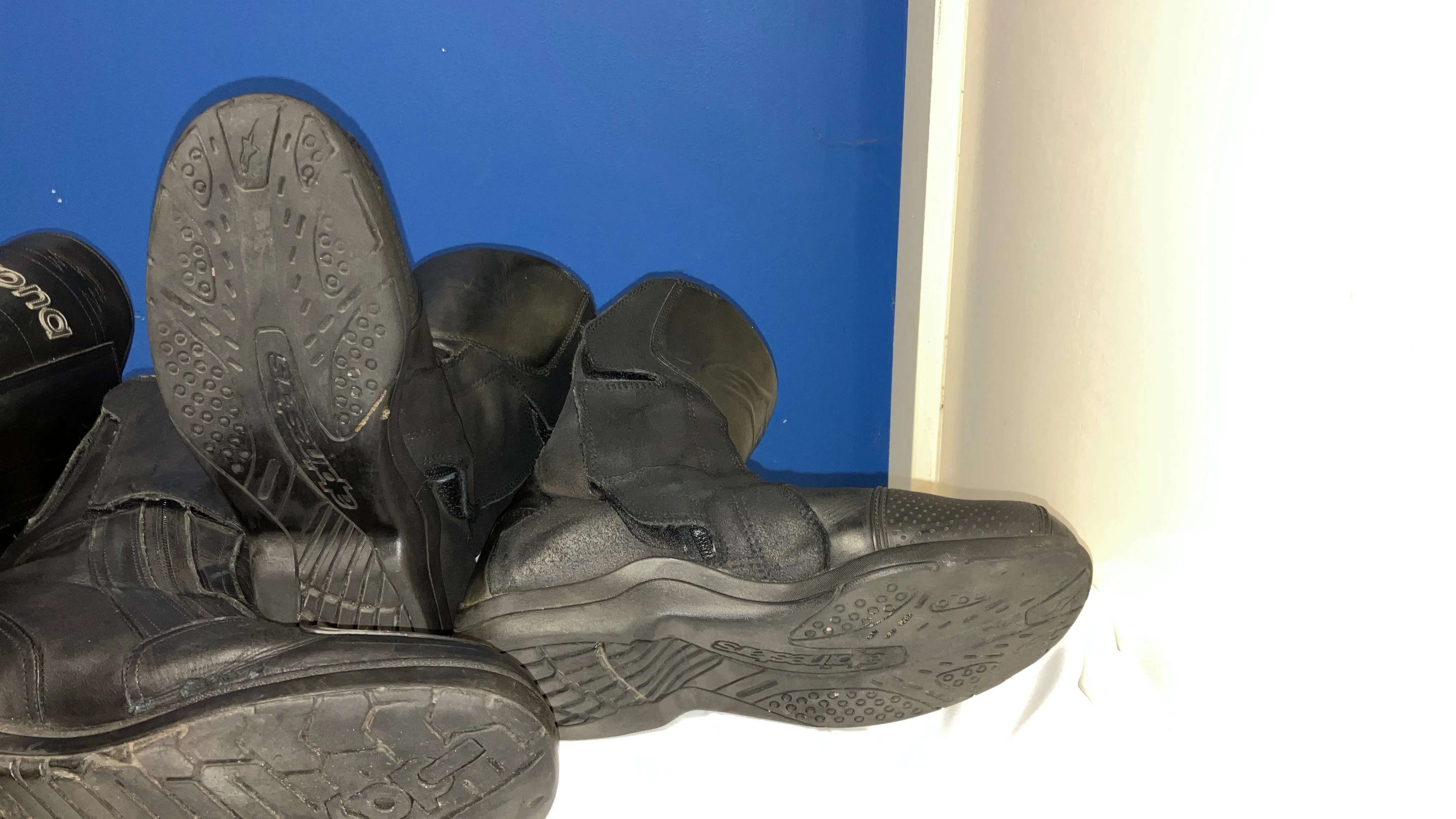 Odd pairs of Motorcycle Boots - well used - DISTRESSED