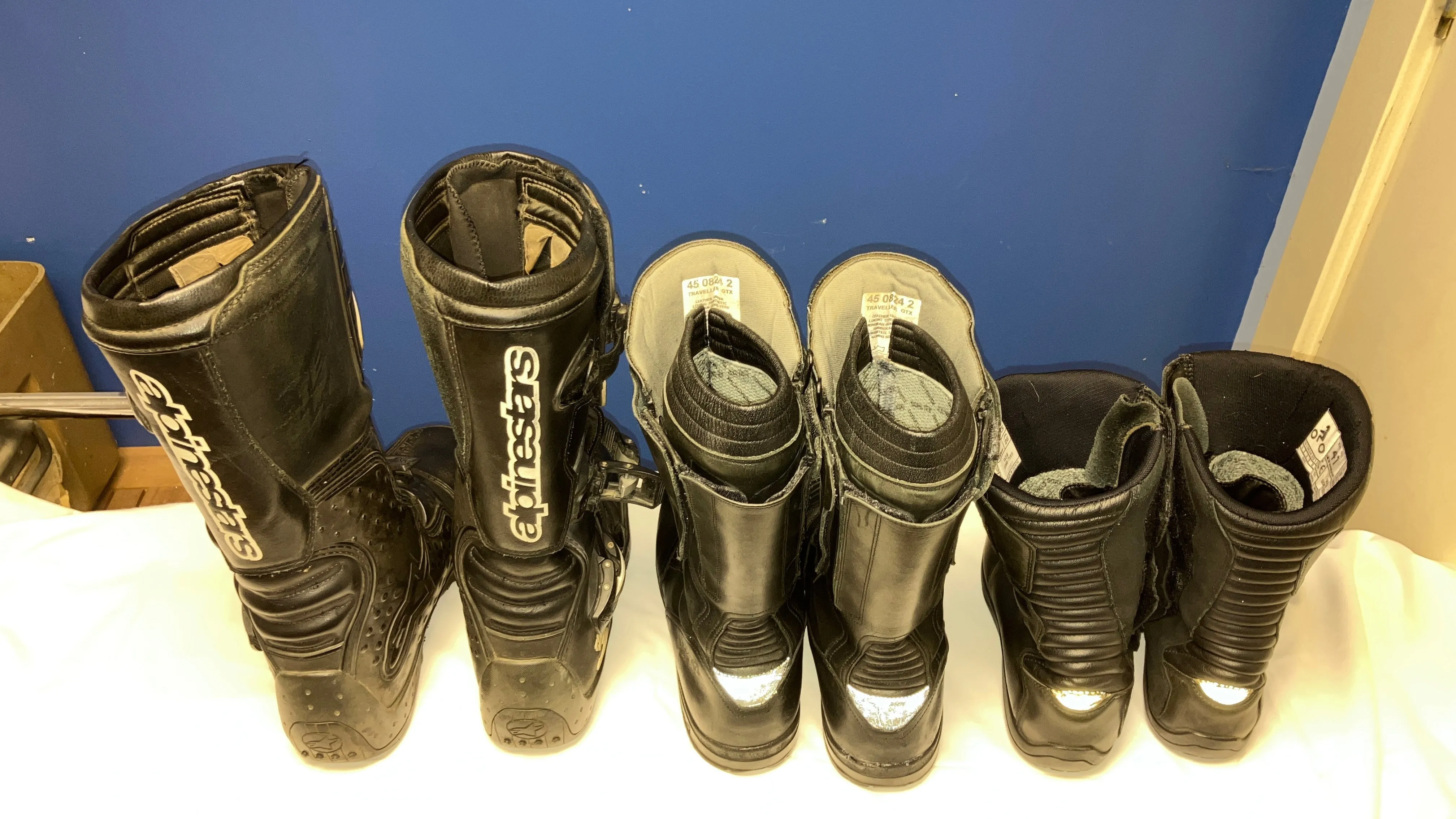 Odd pairs of Motorcycle Boots - well used - DISTRESSED
