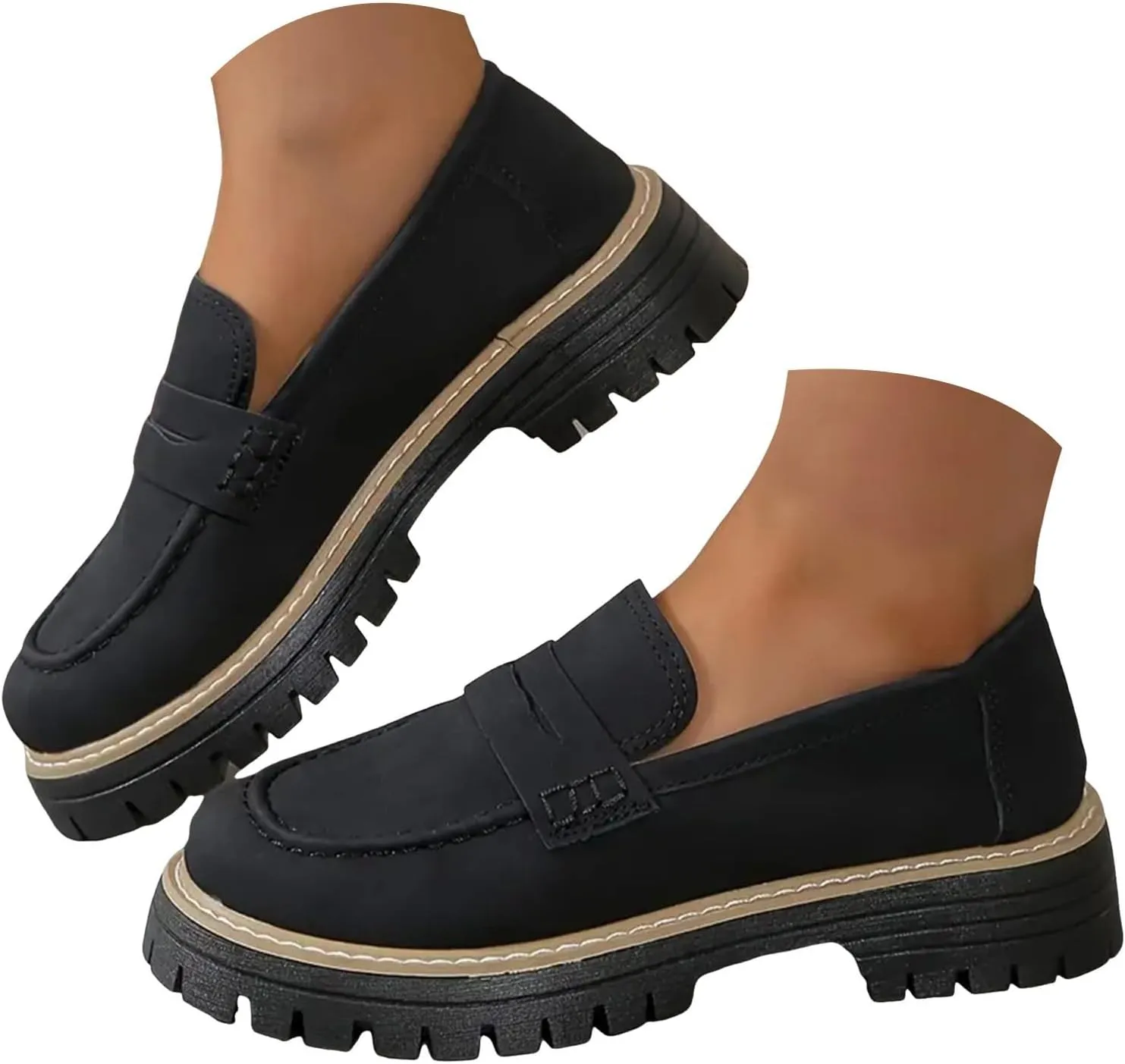 Orthoture-Orthopedic Platform Loafers Comfort Walking Shoes Womens Round Toe Slip on Loafers Lightweight Chunky Heel Shoes