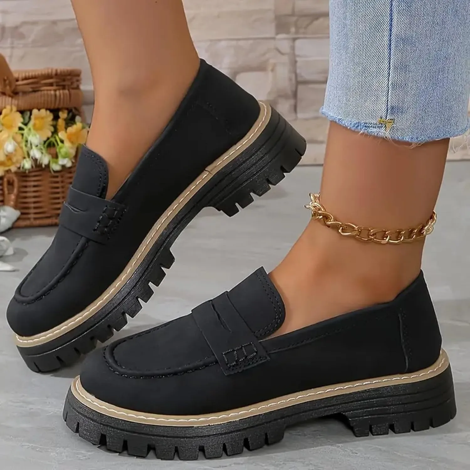 Orthoture-Orthopedic Platform Loafers Comfort Walking Shoes Womens Round Toe Slip on Loafers Lightweight Chunky Heel Shoes