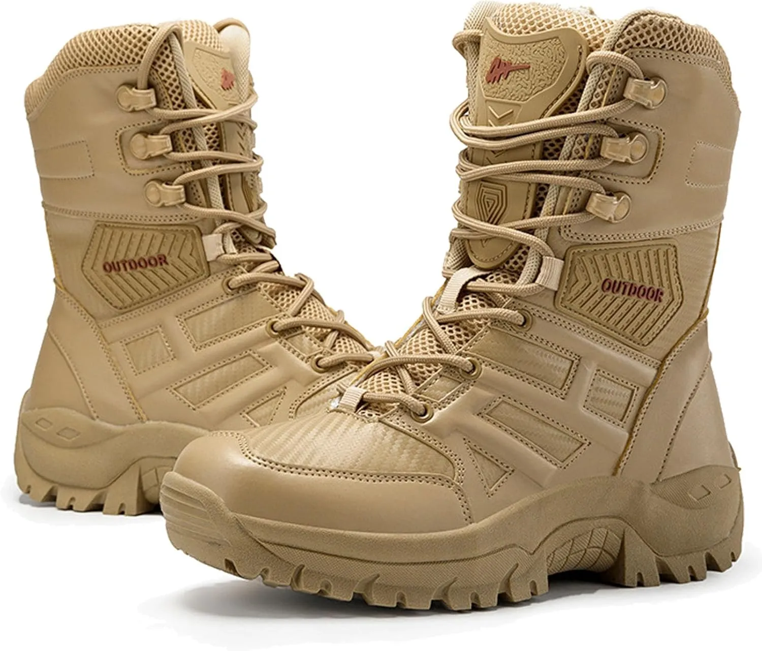 Renyqatt Military Boots for Men Tactical Work Boots Side Zipper Leather Motorcycle Combat Boots