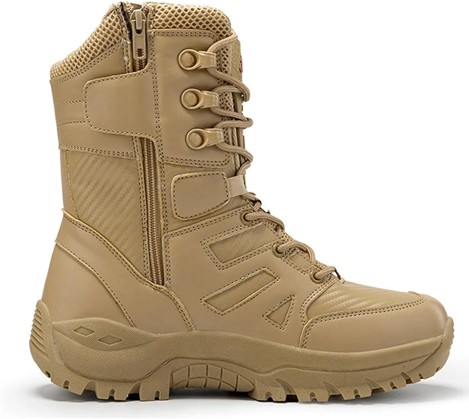 Renyqatt Military Boots for Men Tactical Work Boots Side Zipper Leather Motorcycle Combat Boots