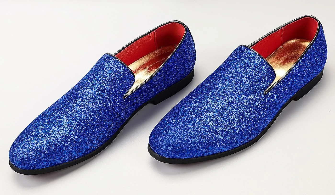 Santimon Mens Glitter Loafers Slip-On Dress Shoes  Sparkly Tuxedo & Suit Shoes for Weddings, Parties, and Formal Events