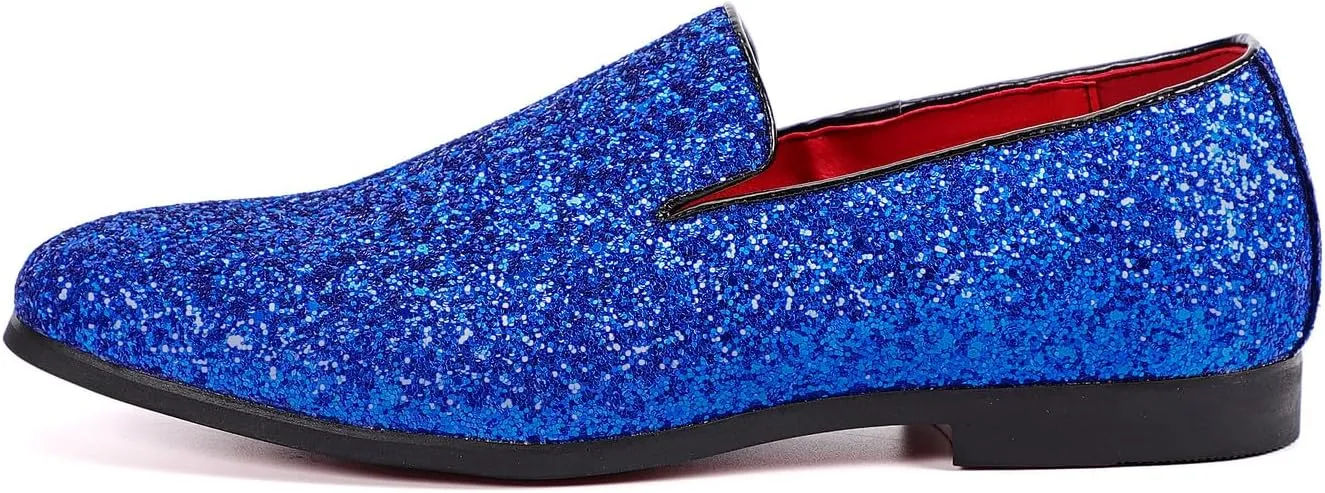 Santimon Mens Glitter Loafers Slip-On Dress Shoes  Sparkly Tuxedo & Suit Shoes for Weddings, Parties, and Formal Events