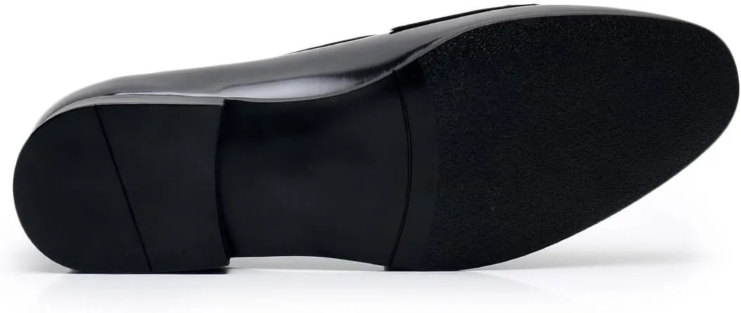 Santimon Men's Premium Leather Loafers, Black Cowhide Upper, Comfort Wedding Business Slip On Formal Dress Shoes