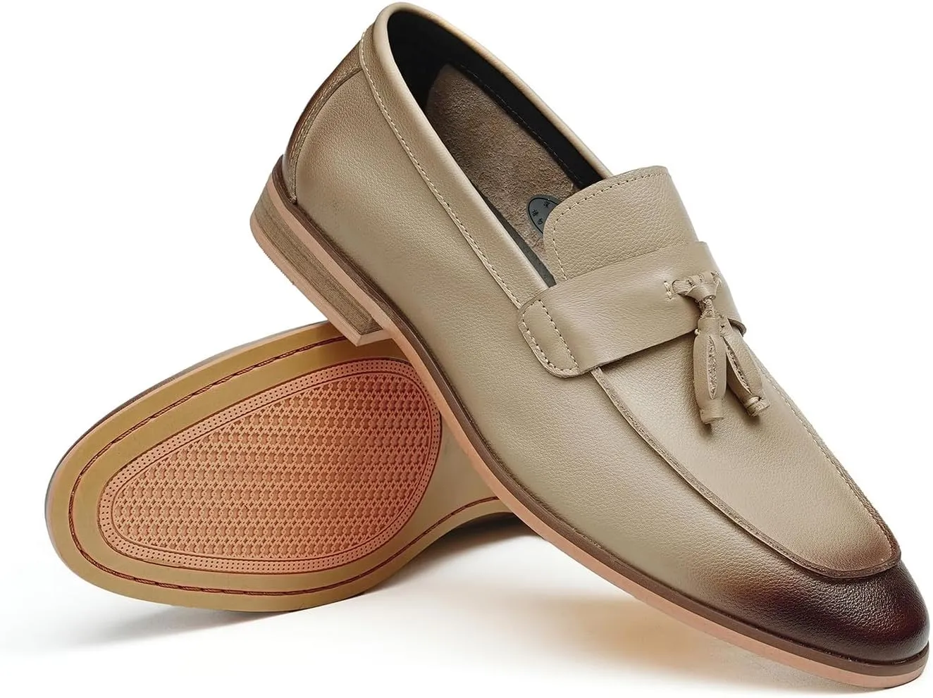 Santimon Mens Tassel Loafers Genuine Leather Slip-On Shoes Breathable Black & Light Gray Business Formal Dress & Prom Dress Shoes