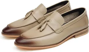 Santimon Mens Tassel Loafers Genuine Leather Slip-On Shoes Breathable Black & Light Gray Business Formal Dress & Prom Dress Shoes