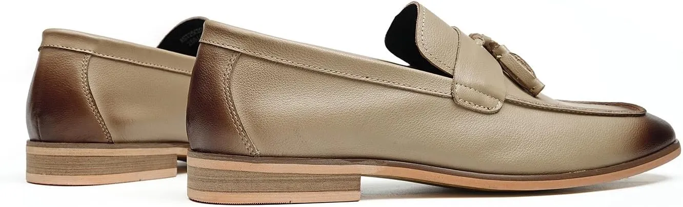 Santimon Mens Tassel Loafers Genuine Leather Slip-On Shoes Breathable Black & Light Gray Business Formal Dress & Prom Dress Shoes