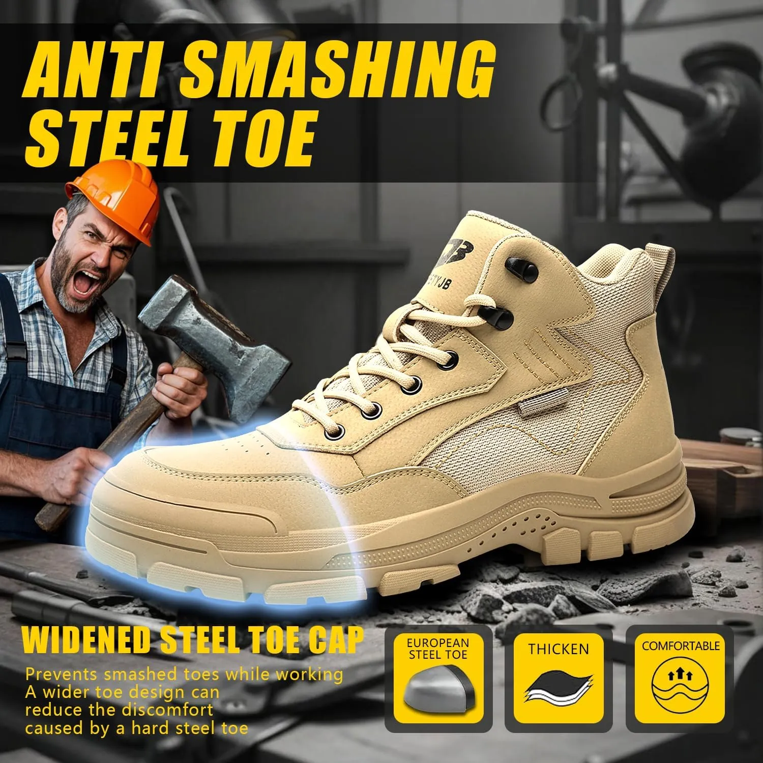 Steel Toe Boots for Men Women Indestructible High Top Steel Toe Work Shoes for Men Lightweight Non Slip Industry Construction Safety Boots