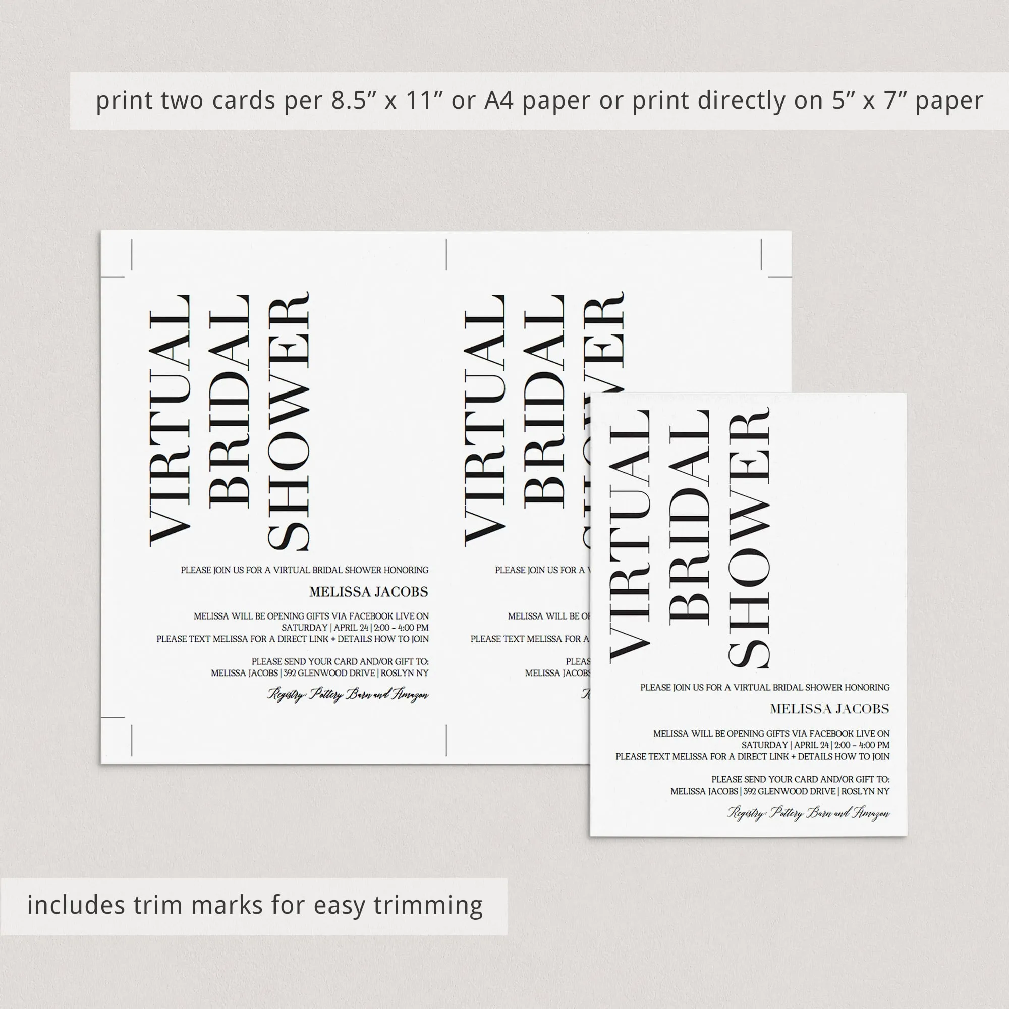 Virtual Bridal Shower Invite Editable Template