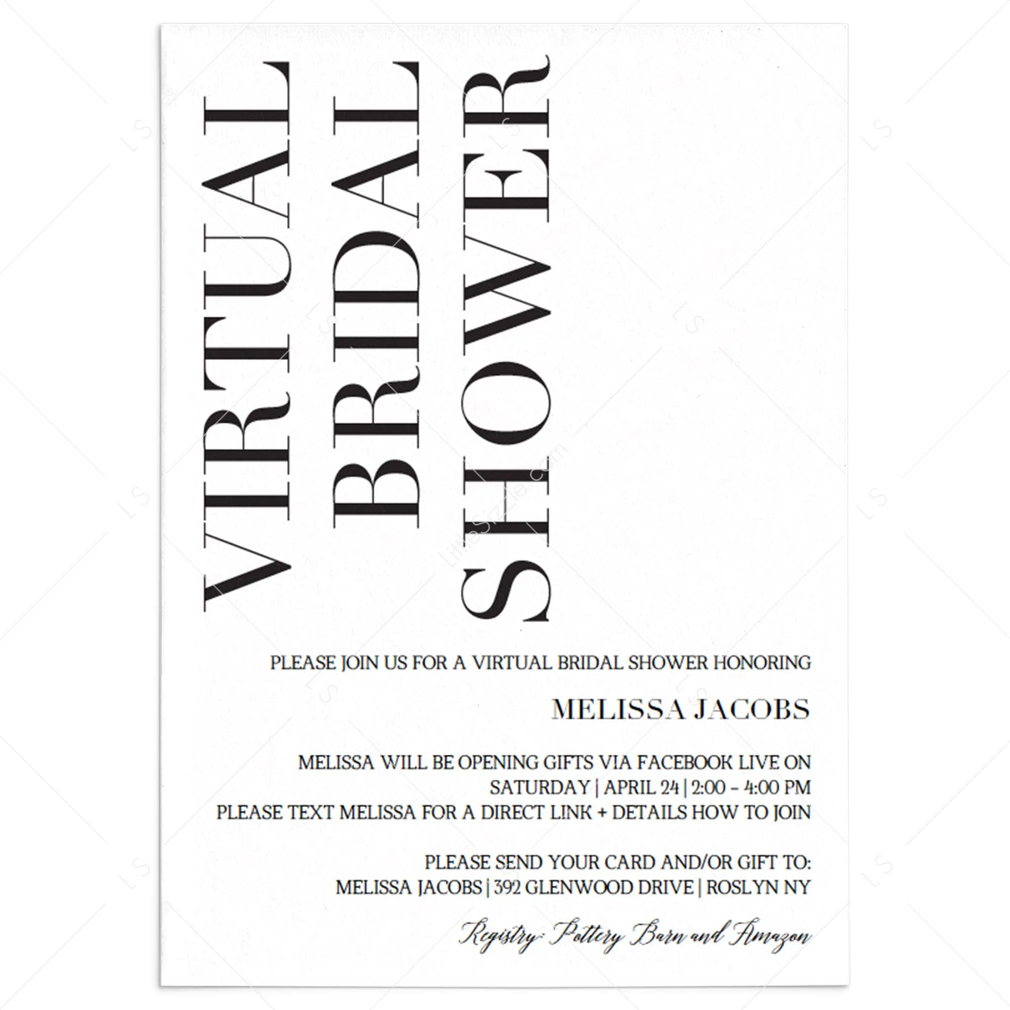 Virtual Bridal Shower Invite Editable Template