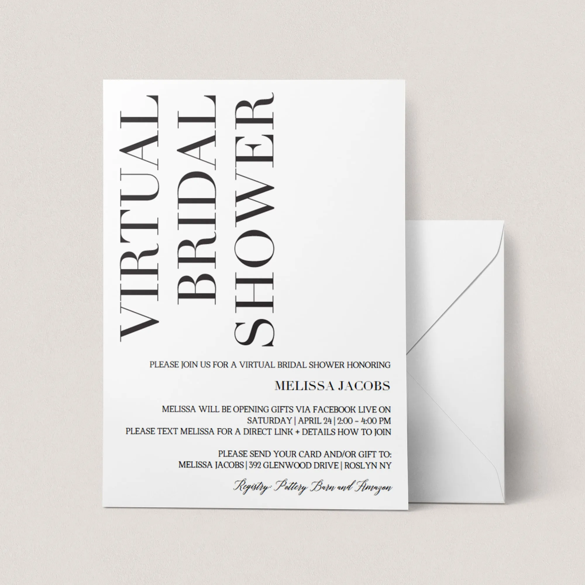 Virtual Bridal Shower Invite Editable Template