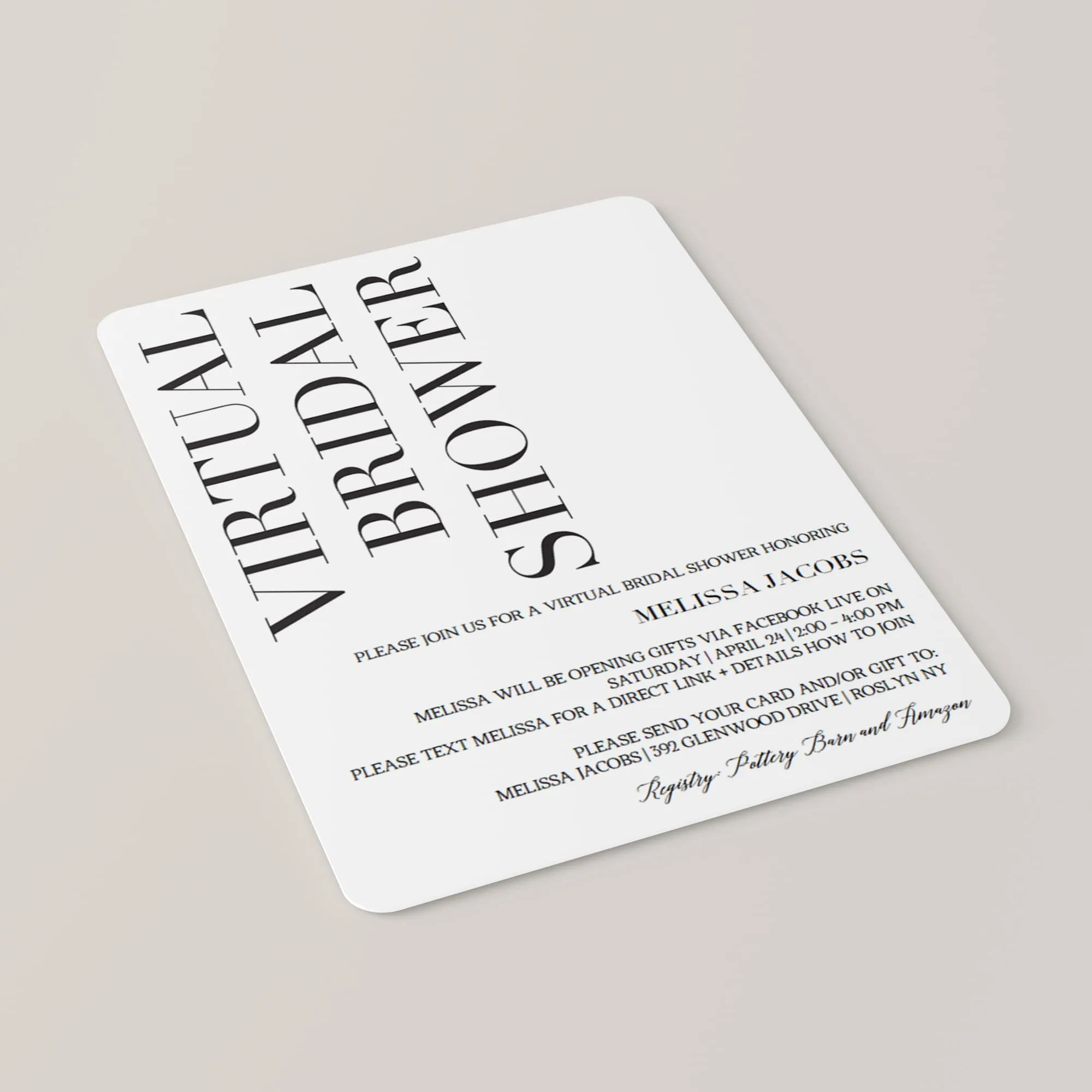 Virtual Bridal Shower Invite Editable Template