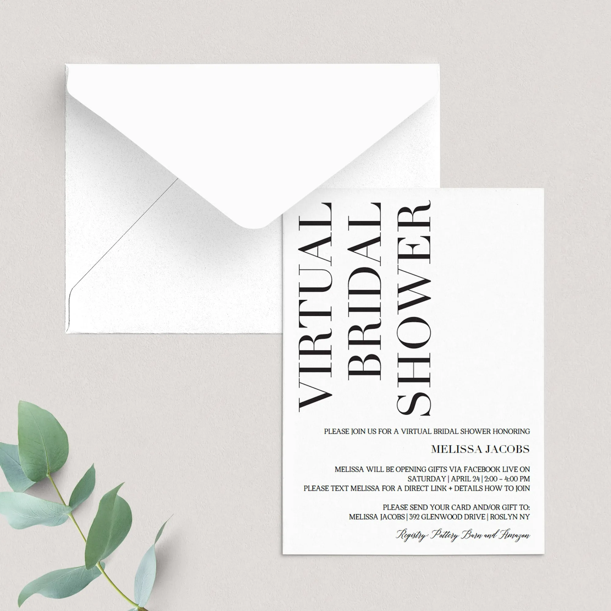Virtual Bridal Shower Invite Editable Template