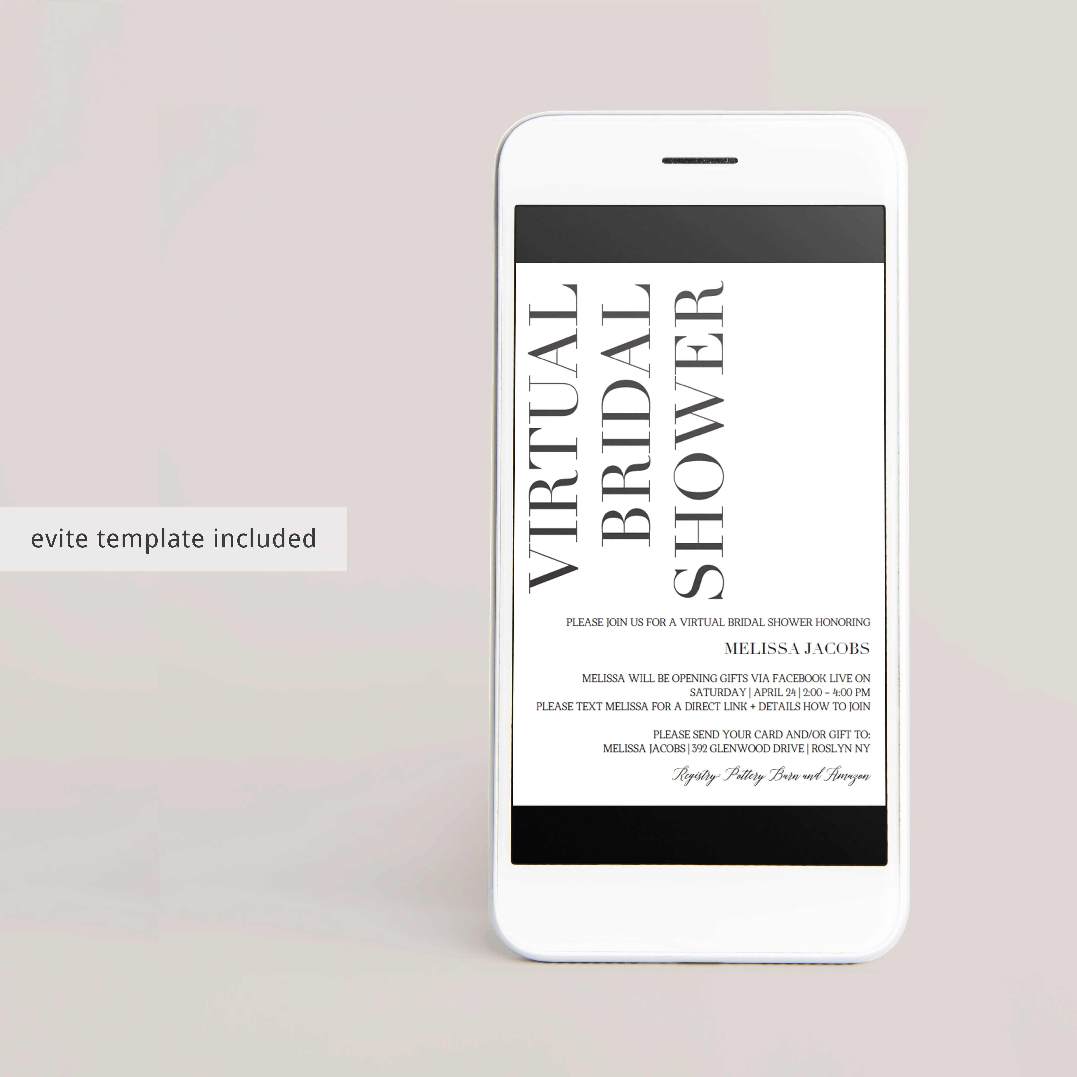 Virtual Bridal Shower Invite Editable Template