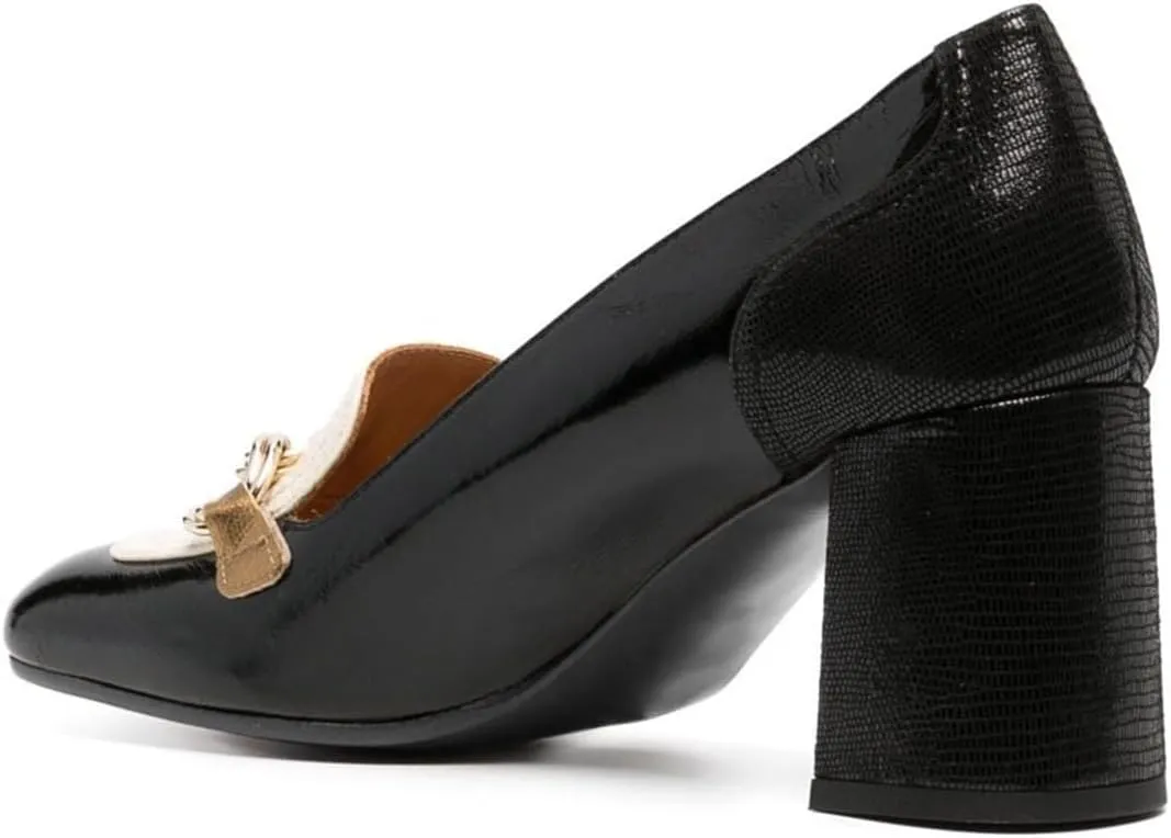 Women Fashion Chain Chunky High Heel Slip on Loafers Closed Round Toe Casual Party Event Pumps Size 4-16 US