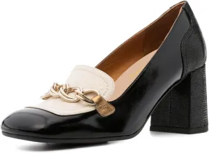 Women Fashion Chain Chunky High Heel Slip on Loafers Closed Round Toe Casual Party Event Pumps Size 4-16 US