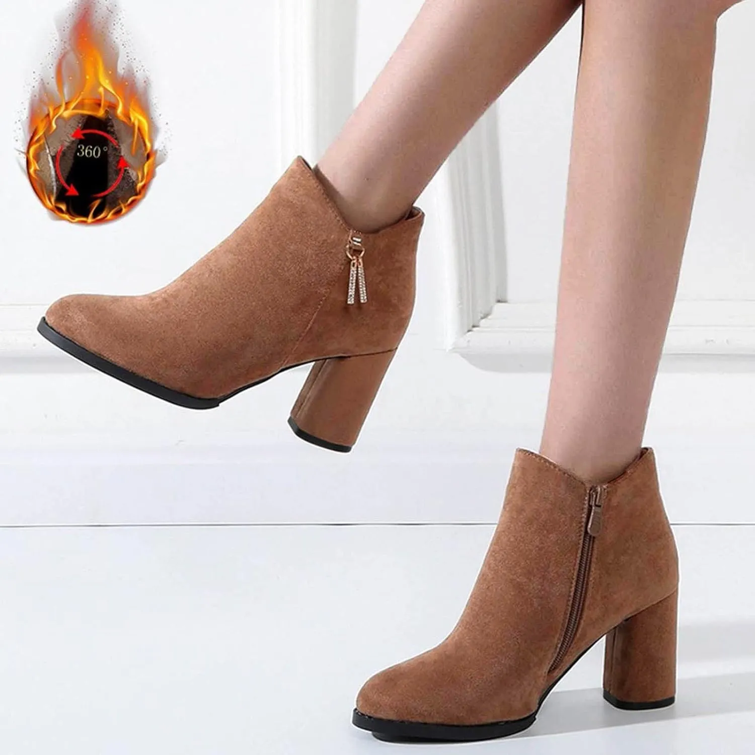 Womens Boots Ankle Boots for Women Women's Shoes Casual Boots Fashion High Chunky Heel Suede Padded Short Boots